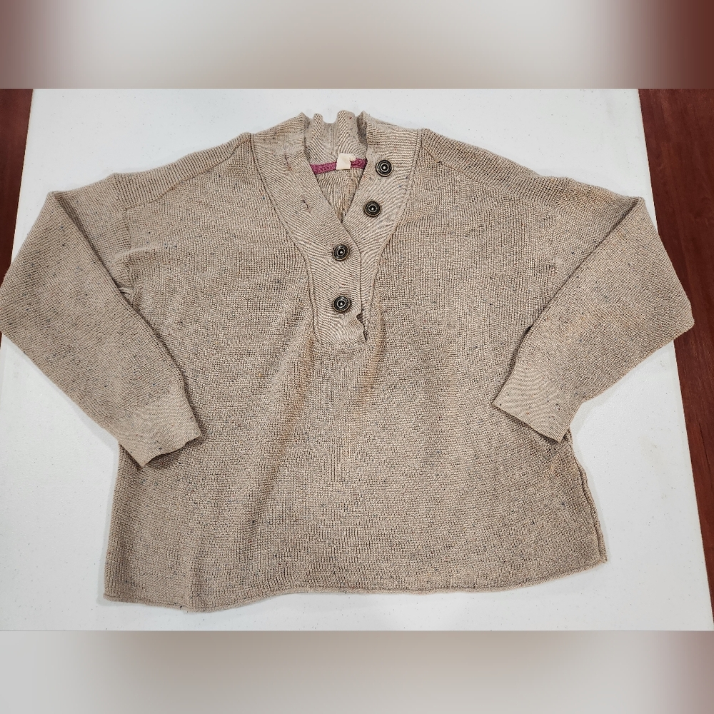 Daily Practice Tan Speckled Button-Up Sweater Pull Over Knit Anthropologie